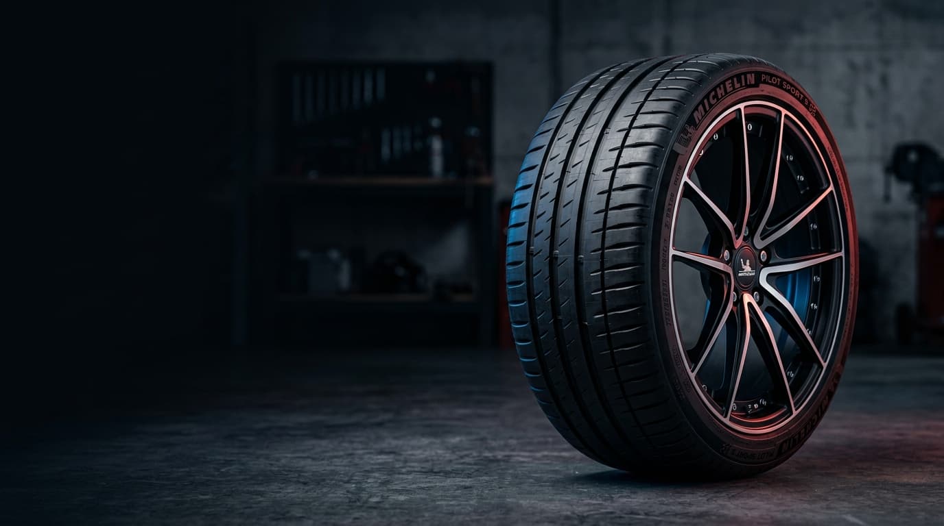 Premium high-performance passenger car tyre mounted on alloy wheel